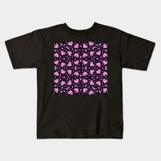 Crystal Hearts and Flowers Valentines Kaleidoscope pattern (Seamless) 3 Kids T-Shirt by Swabcraft